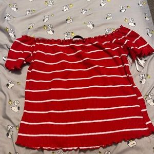 This is a red and white off the shoulders crop top. Never been worn.